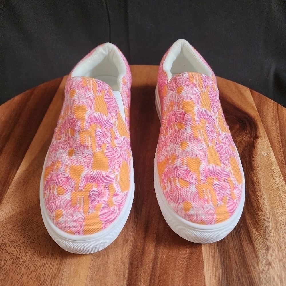 Leo & Teddy Pink And Orange Slip On Canvas Shoes Women's Size 5. - Picture 8 of 8